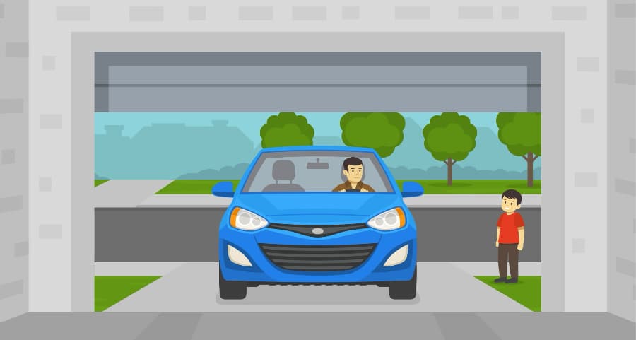 Illustration of a homeowner driving into his garage with a child watching.
